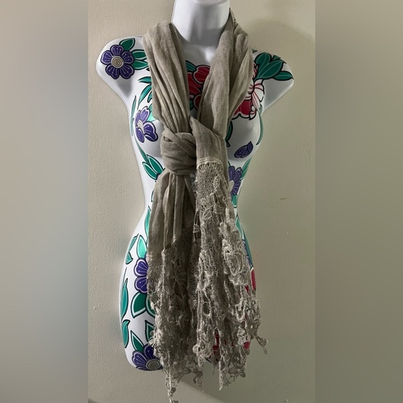 Light Grey Washed Embroidered Scarf - Picture 1 of 3